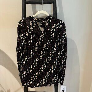 Jessica Simpson Black Flower Print Long Sleeve Blouse